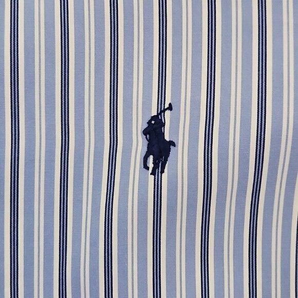 Ralph Lauren Men's Custom Fit Shirt Large Blue White Stripes Old Money Preppy - Picture 8 of 16